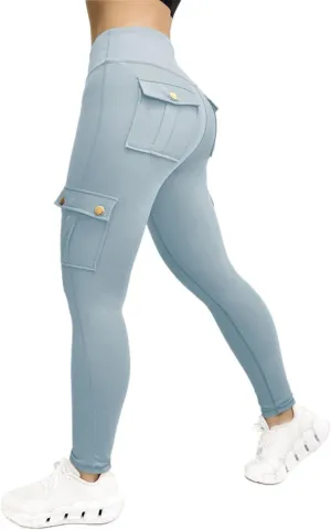 Womens Cargo Leggings with Multiple Porkets High Waisted Tummy Control Stretchy Trousers Workout Running Yoga Pants