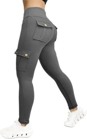Womens Cargo Leggings with Multiple Porkets High Waisted Tummy Control Stretchy Trousers Workout Running Yoga Pants