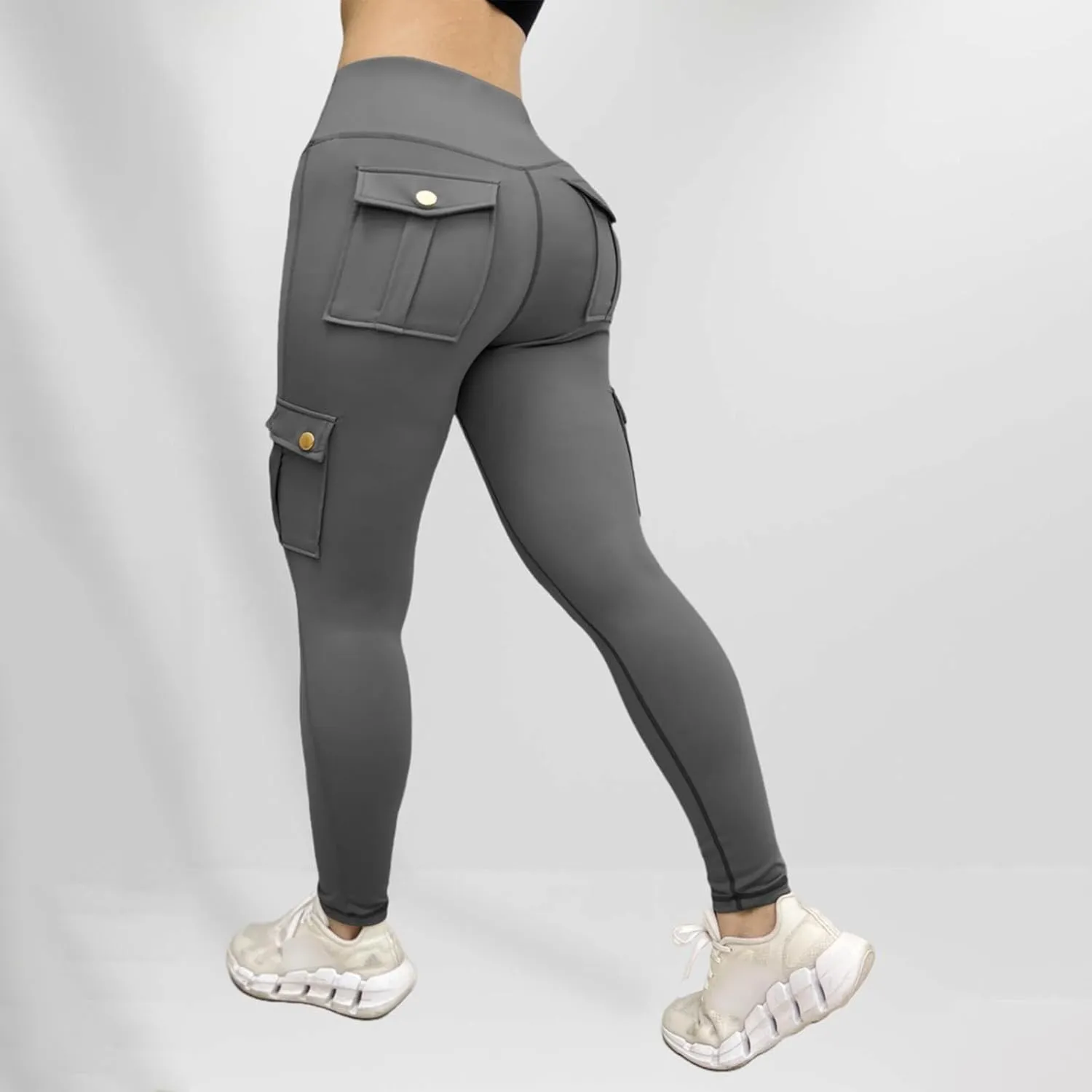 Womens Cargo Leggings with Multiple Porkets High Waisted Tummy Control Stretchy Trousers Workout Running Yoga Pants