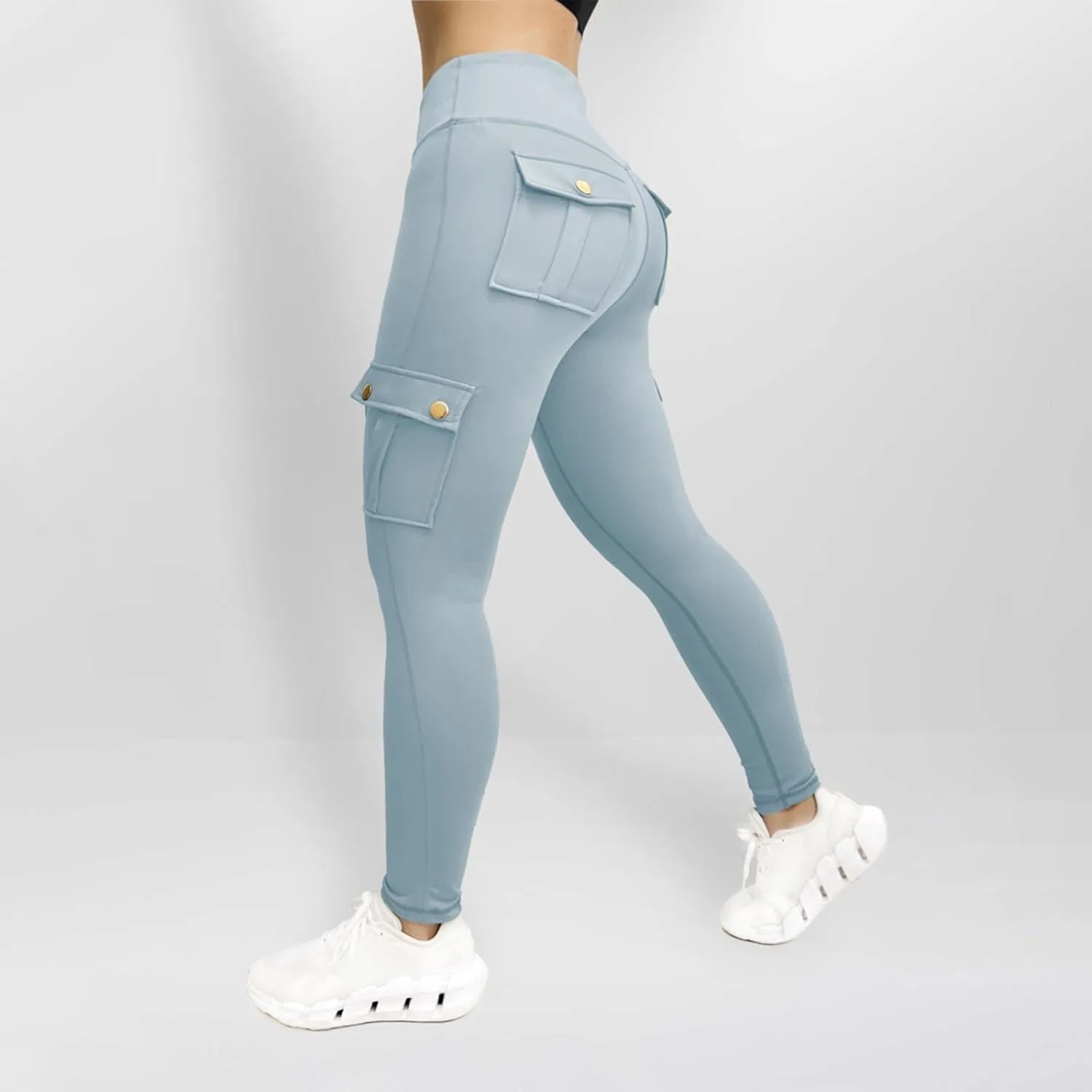 Womens Cargo Leggings with Multiple Porkets High Waisted Tummy Control Stretchy Trousers Workout Running Yoga Pants