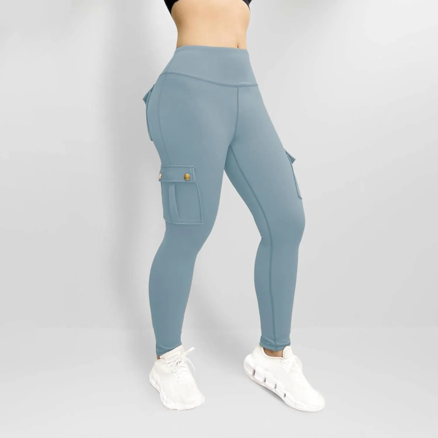 Womens Cargo Leggings with Multiple Porkets High Waisted Tummy Control Stretchy Trousers Workout Running Yoga Pants