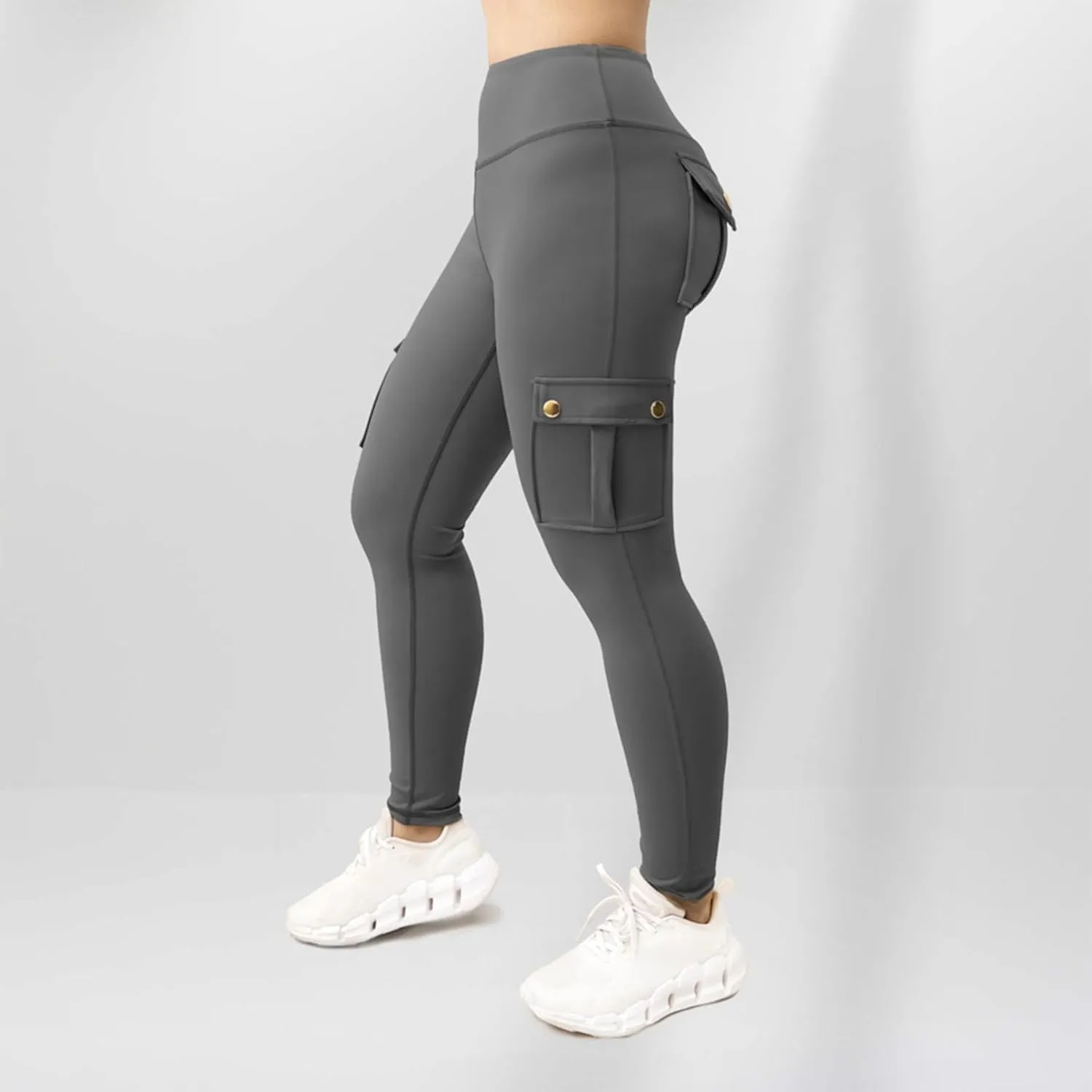 Womens Cargo Leggings with Multiple Porkets High Waisted Tummy Control Stretchy Trousers Workout Running Yoga Pants