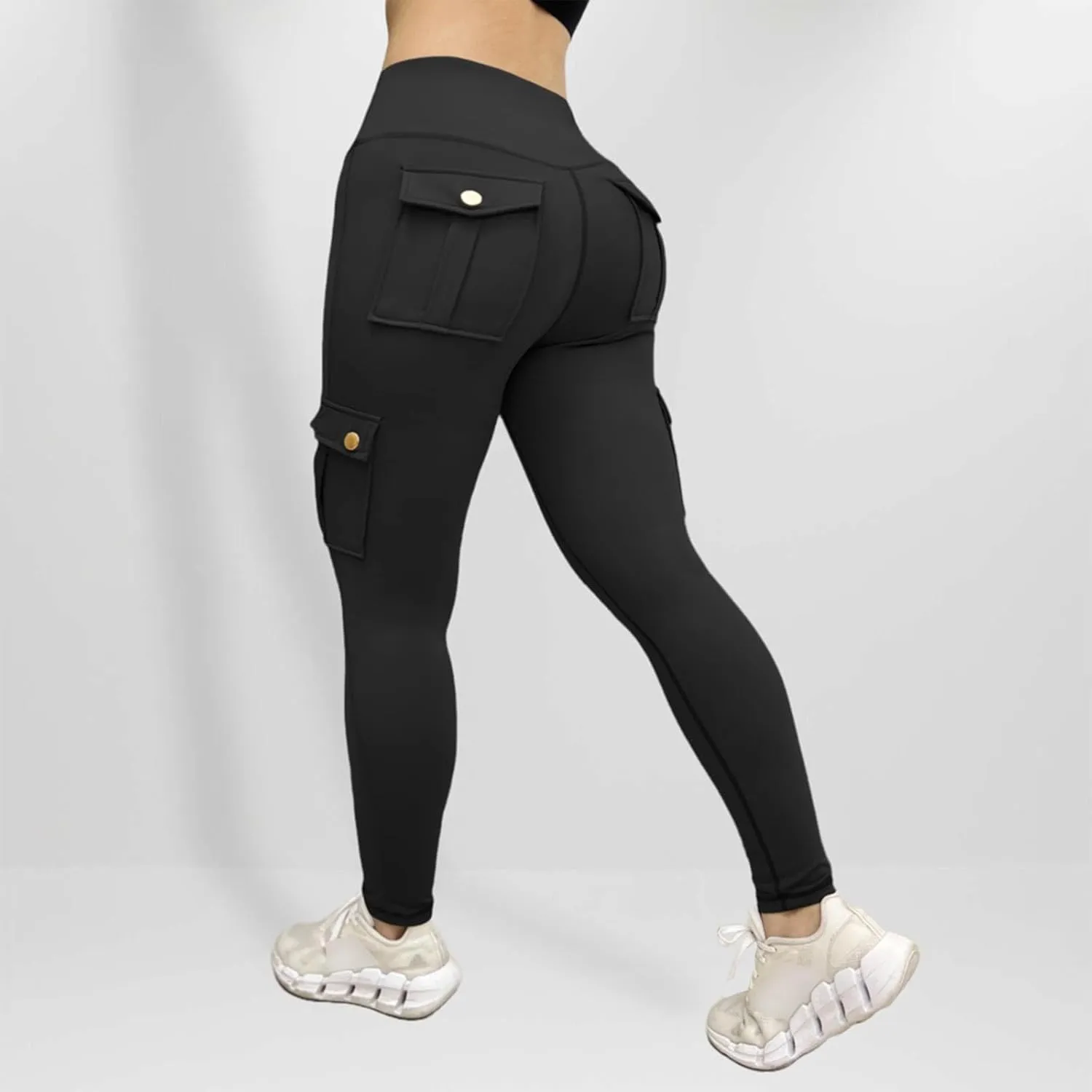 Womens Cargo Leggings with Multiple Porkets High Waisted Tummy Control Stretchy Trousers Workout Running Yoga Pants