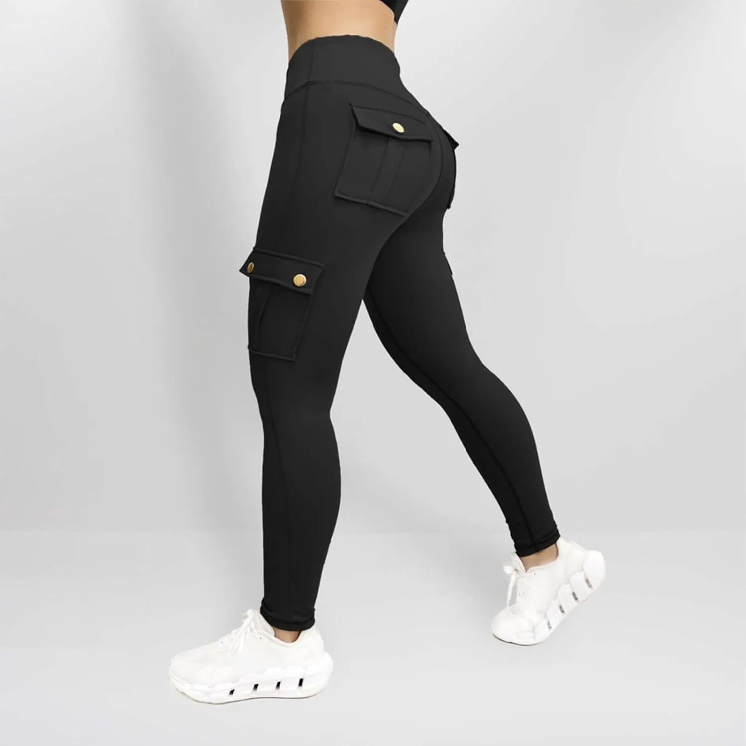 Womens Cargo Leggings with Multiple Porkets High Waisted Tummy Control Stretchy Trousers Workout Running Yoga Pants