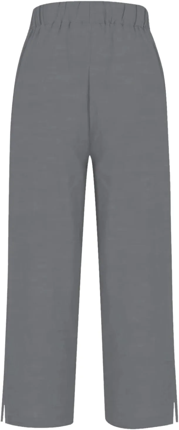 Womens Casual Linen High Waist Pants Plain Drawstring Loose Fit Summer Pants Trousers with Side Pockets