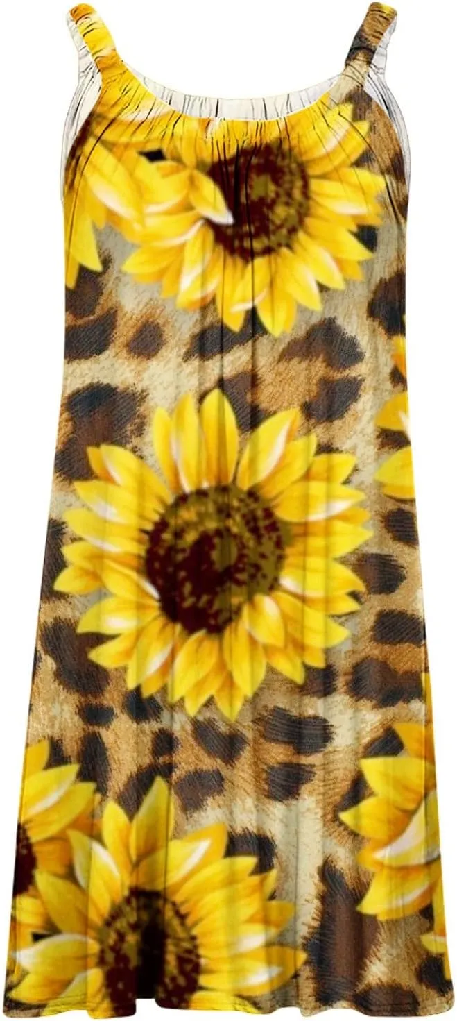 Women's Casual Printed Boho Tank Dress Sexy Vest Sling Dress Vacation Mini Dress Summer Beach Sundress