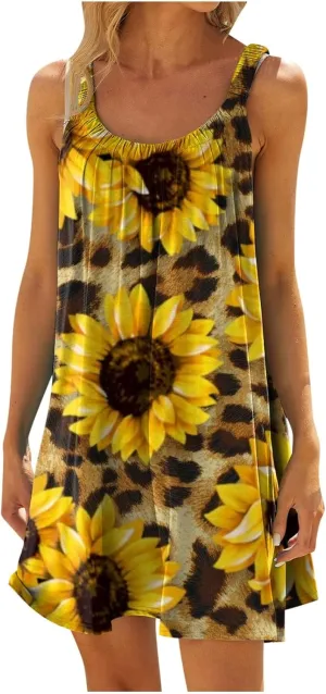 Women's Casual Printed Boho Tank Dress Sexy Vest Sling Dress Vacation Mini Dress Summer Beach Sundress