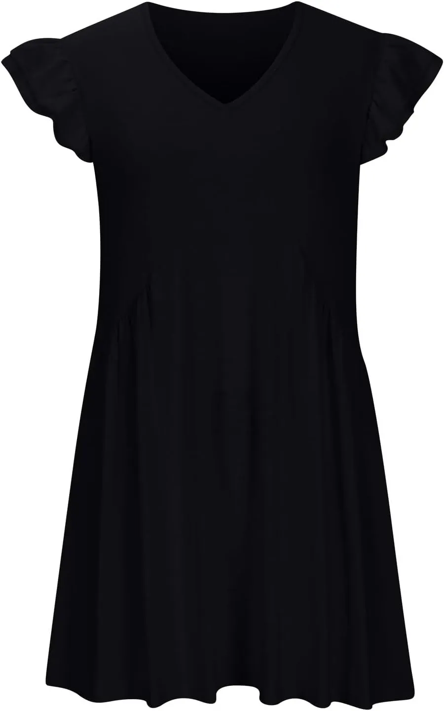 Womens Casual Short Dress Flutter Short Sleeve Ruffle Dresses Trendy Flowy V-Neck Swing Dress A-Line Mini Sundress