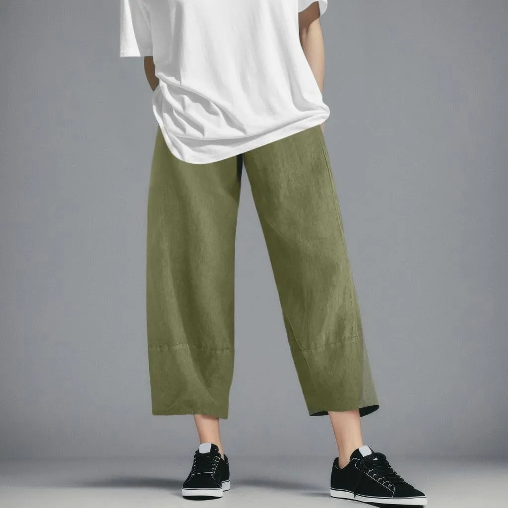 Womens Cotton Linen Casual Summer Capri Pants Printed Cropped Comfy Baggy Trousers with Pockets Palazzo Lounge Pants
