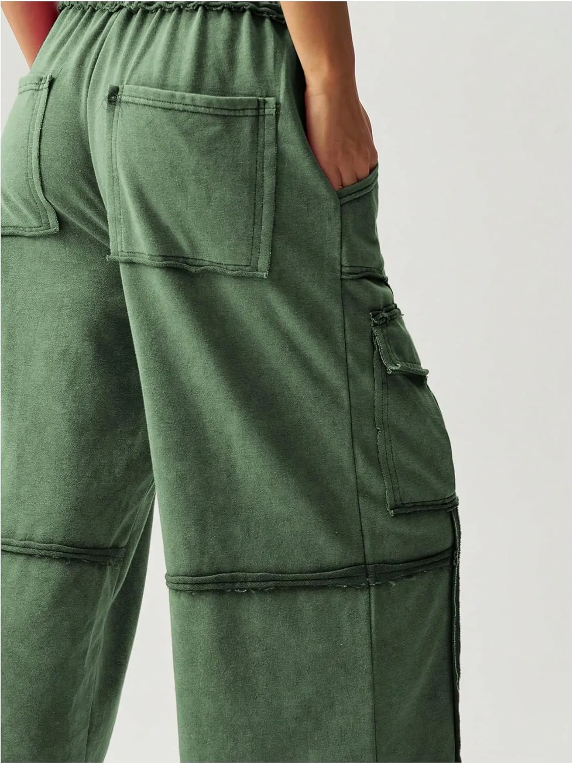 Women's Drawstring Waist Baggy Cargo Pants Y2k Wide Leg Trousers with Pocket