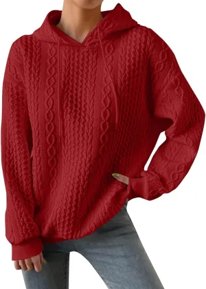 Womens Fashion Fall Sweatshirt Oversized Hoodie Casual Long Sleeve Pullover Knit Hooded Sweatshirts with Pocket S-3XL
