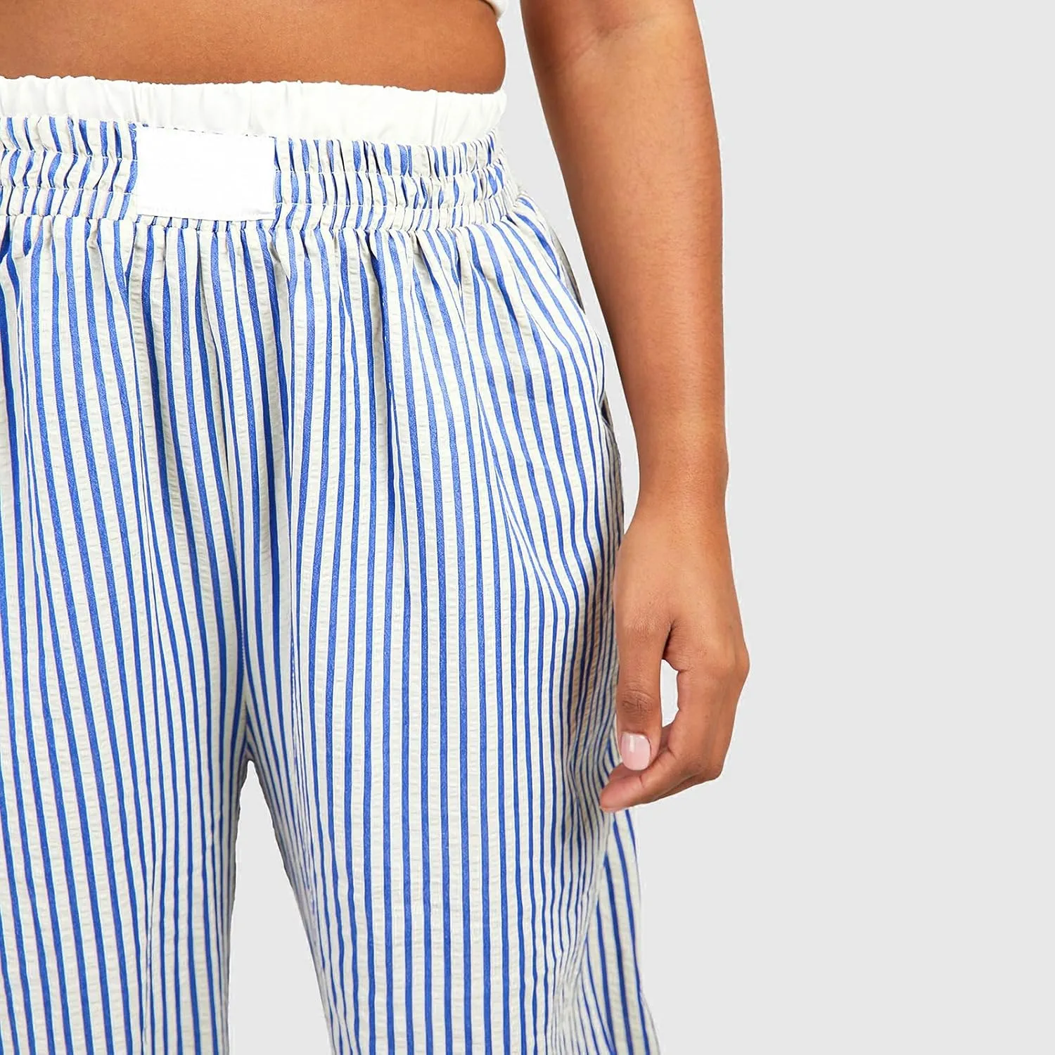 Women's Fashion High Waist Stripe Pants Y2K Patched Elastic Waist Straight Wide Leg Trousers E-girls Pj Bottoms