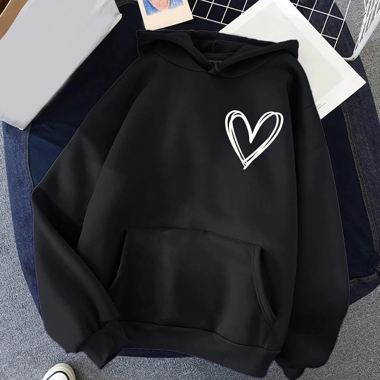 Womens Fashion Hoodies Sweatshirt Blouse Pullover Solid Color Hooded Long Sleeve Shirts Loose Fit Sweatshirt Tops