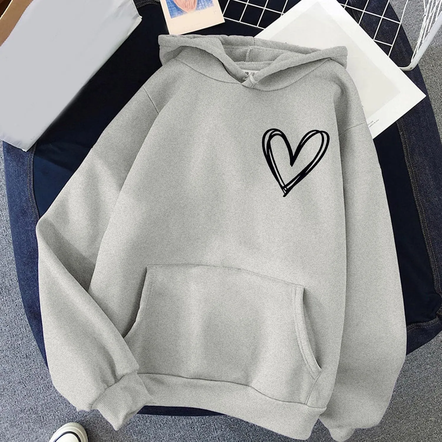 Womens Fashion Hoodies Sweatshirt Blouse Pullover Solid Color Hooded Long Sleeve Shirts Loose Fit Sweatshirt Tops