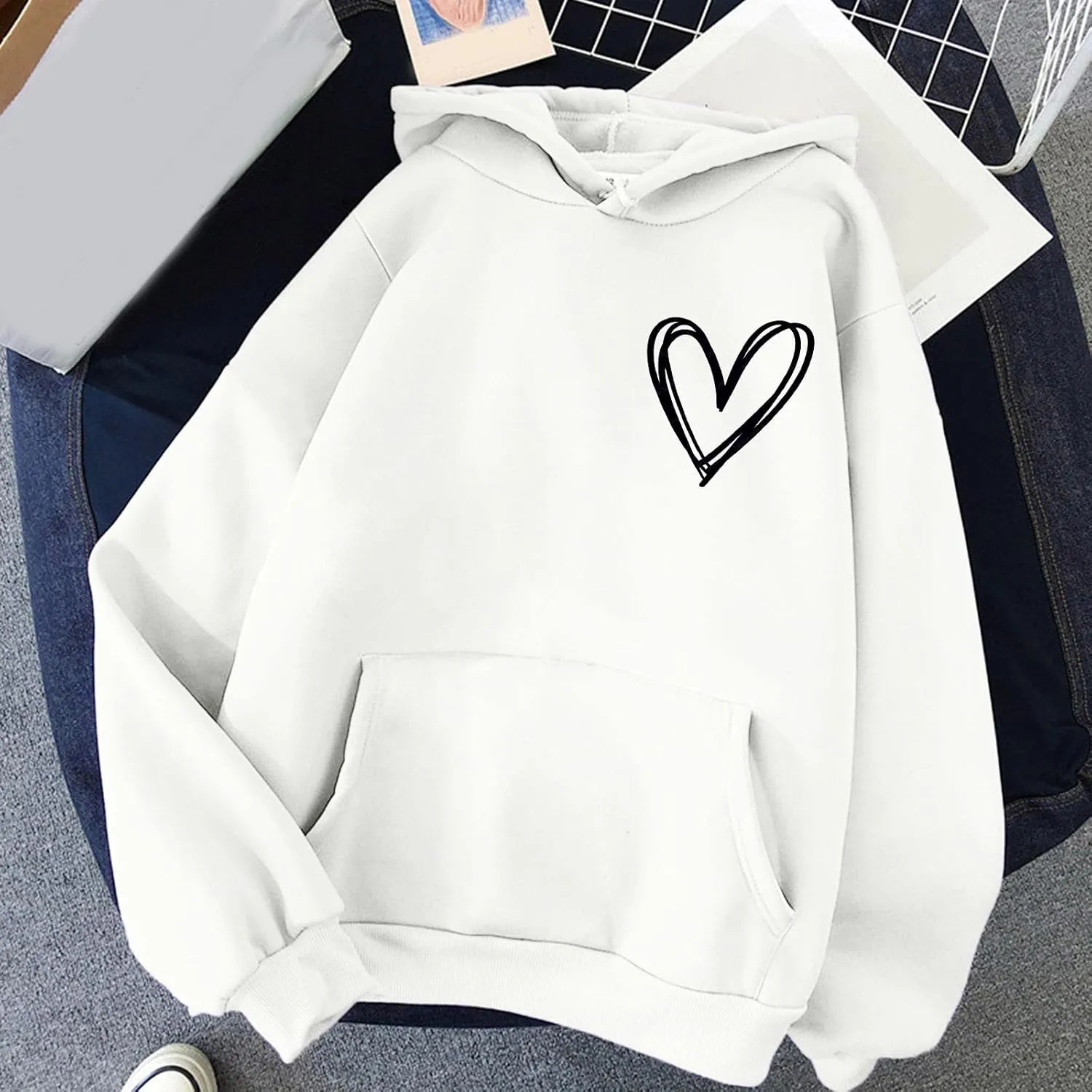 Womens Fashion Hoodies Sweatshirt Blouse Pullover Solid Color Hooded Long Sleeve Shirts Loose Fit Sweatshirt Tops