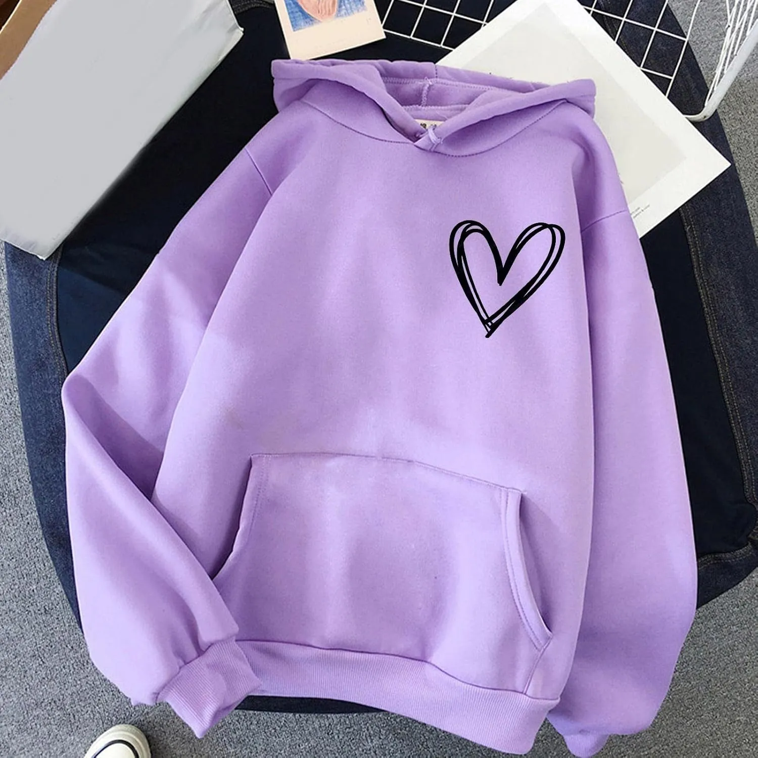 Womens Fashion Hoodies Sweatshirt Blouse Pullover Solid Color Hooded Long Sleeve Shirts Loose Fit Sweatshirt Tops