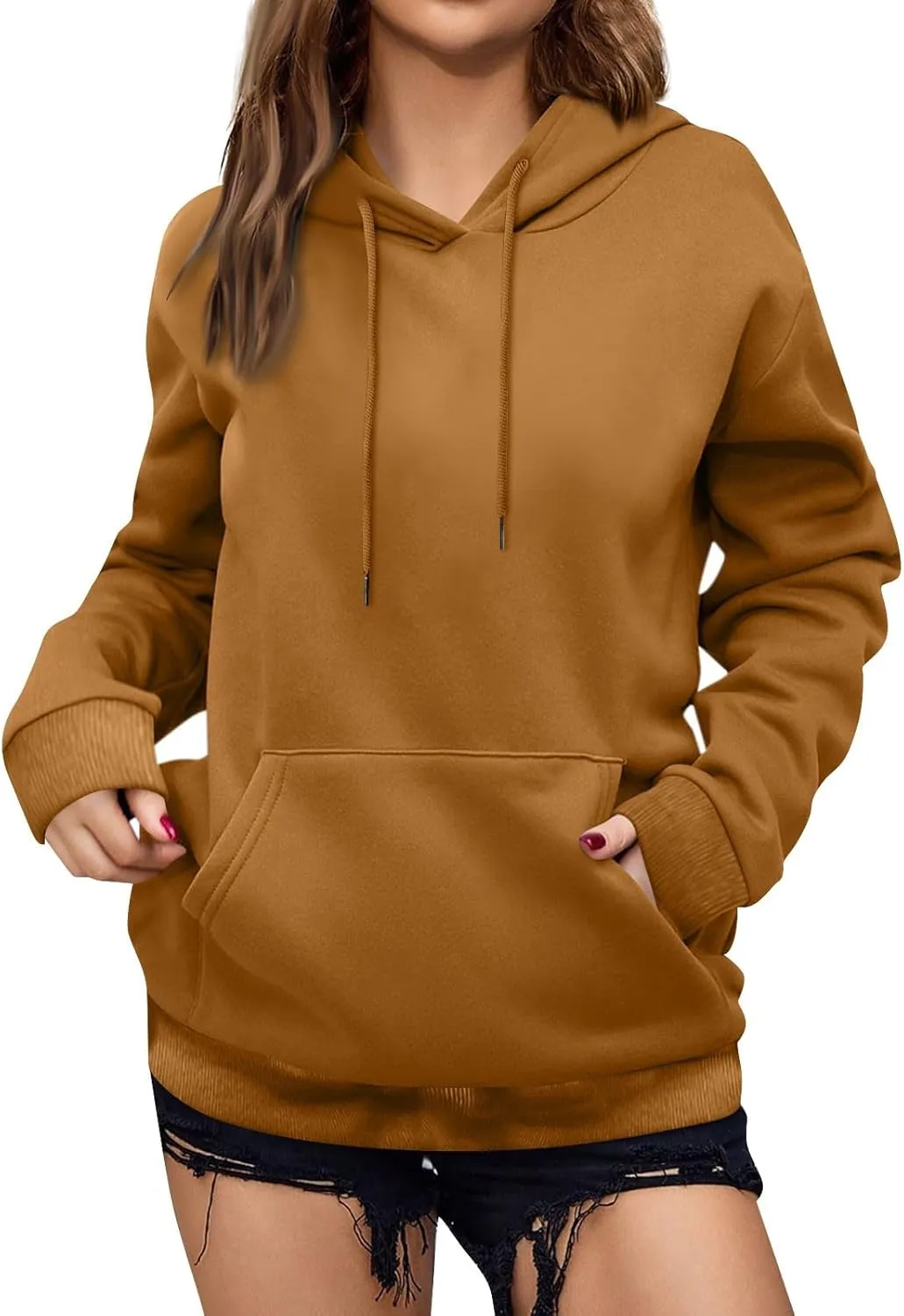 Womens Fashion Solid Color Long Sleeve Baggy Cute Oversized Hoodies 2024 Casual Y2K Pullover Sweatshirts Fall Oufits
