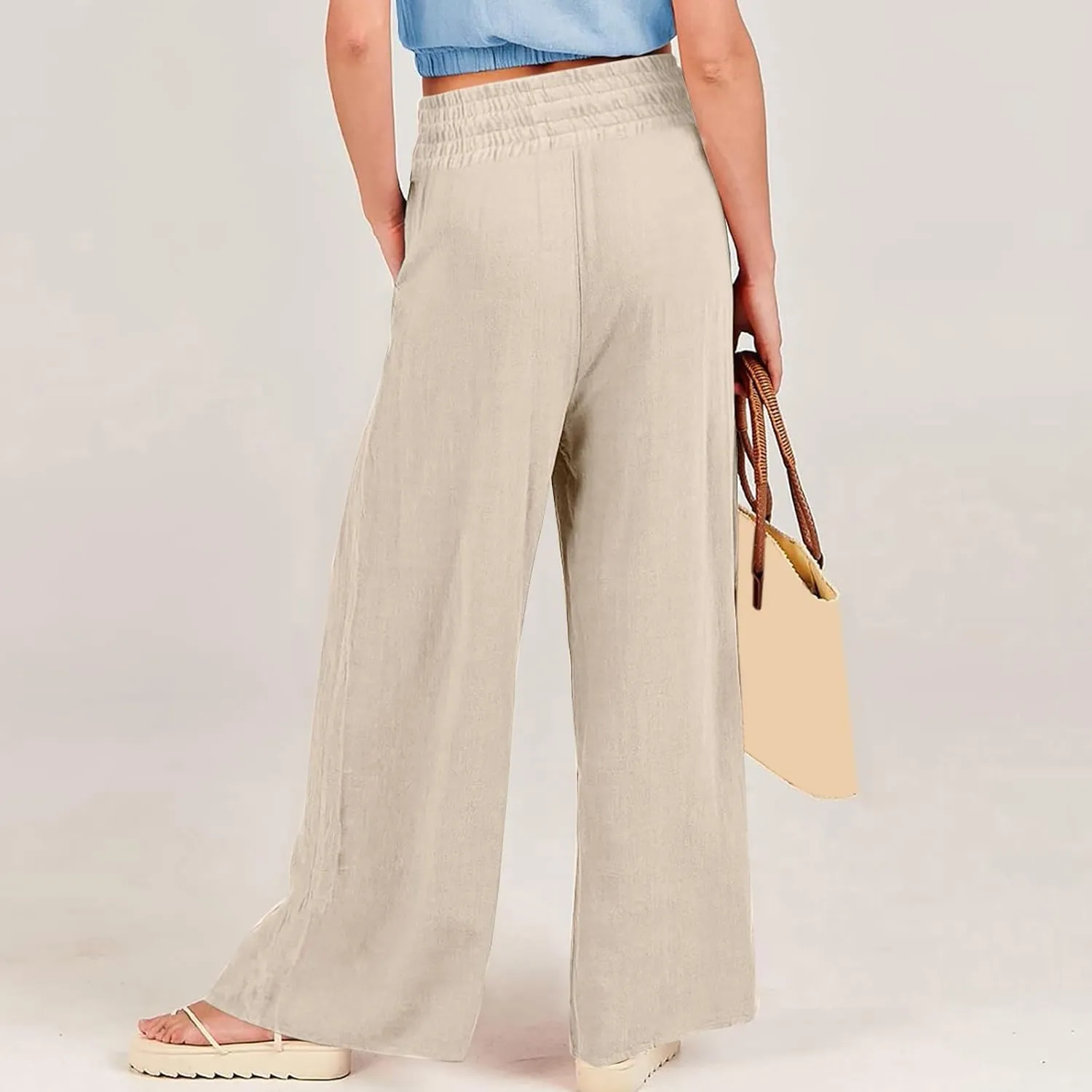 Women's Fleece Lined Pants Winter Colorful Beach Palazzo with Pockets Straight Leg Flare Leggings