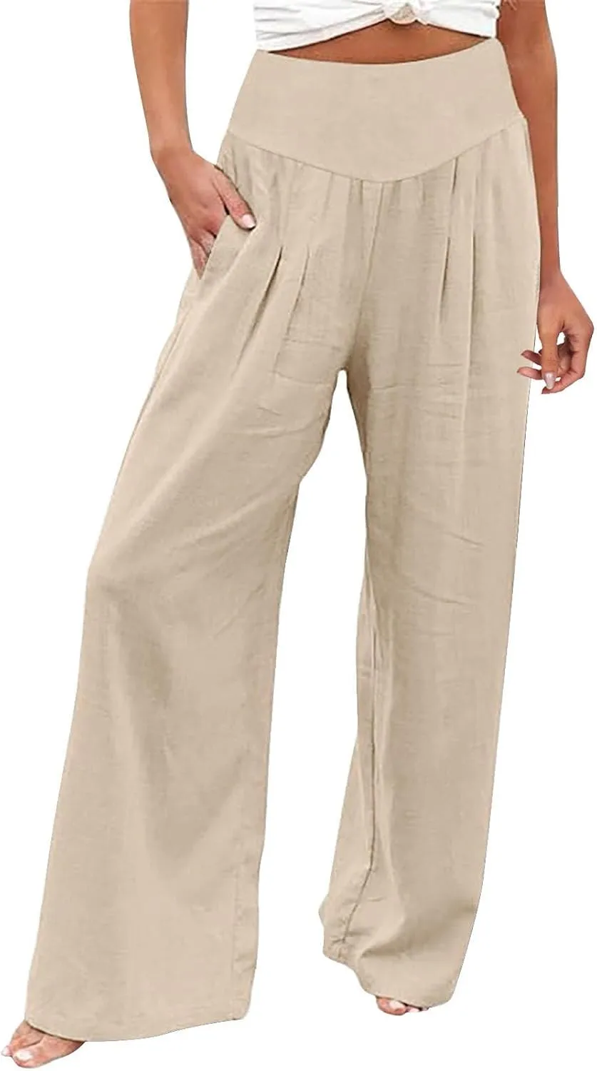 Women's Fleece Lined Pants Winter Colorful Beach Palazzo with Pockets Straight Leg Flare Leggings