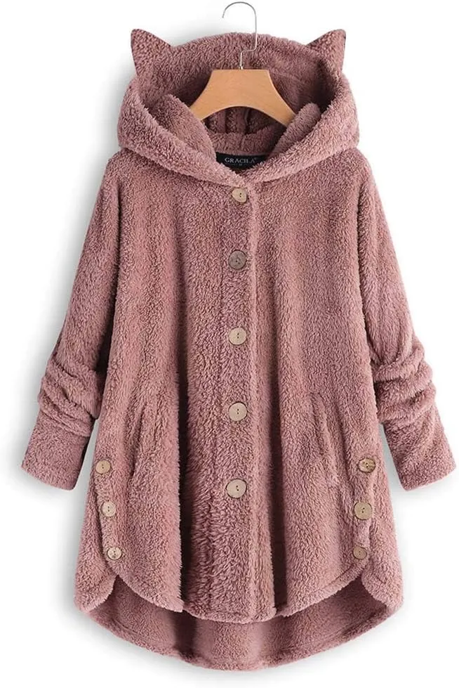 Womens Fleece Sherpa Hoodie Winter Warm Fuzzy Jacket Coats Outerwear with Pocket OverSize Pullover Hoodies