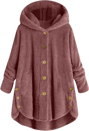 Womens Fleece Sherpa Hoodie Winter Warm Fuzzy Jacket Coats Outerwear with Pocket OverSize Pullover Hoodies