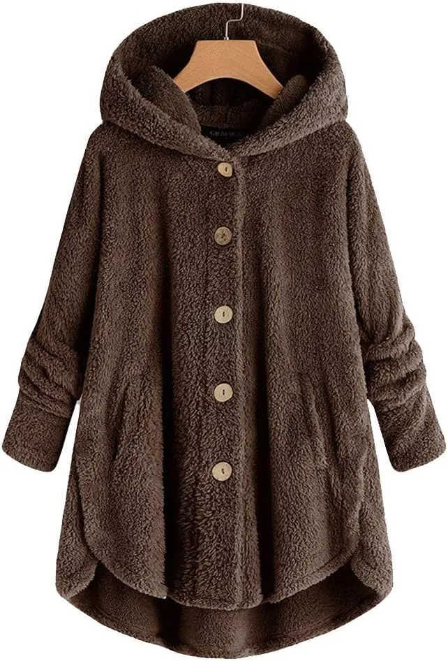 Womens Fleece Sherpa Hoodie Winter Warm Fuzzy Jacket Coats Outerwear with Pocket OverSize Pullover Hoodies