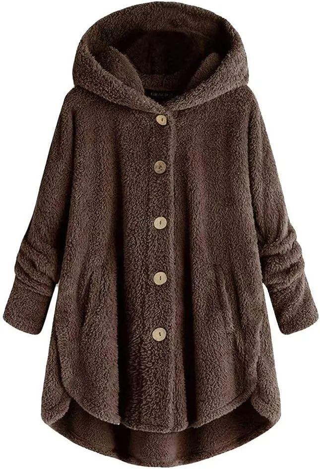 Womens Fleece Sherpa Hoodie Winter Warm Fuzzy Jacket Coats Outerwear with Pocket OverSize Pullover Hoodies