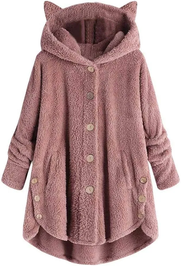 Womens Fleece Sherpa Hoodie Winter Warm Fuzzy Jacket Coats Outerwear with Pocket OverSize Pullover Hoodies