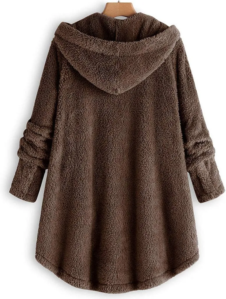 Womens Fleece Sherpa Hoodie Winter Warm Fuzzy Jacket Coats Outerwear with Pocket OverSize Pullover Hoodies