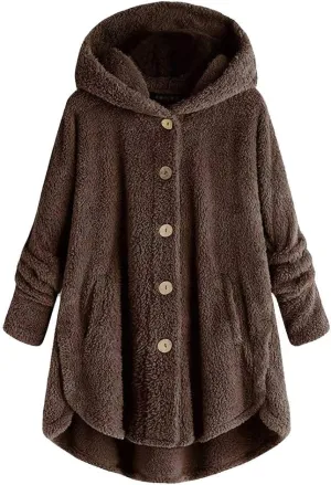Womens Fleece Sherpa Hoodie Winter Warm Fuzzy Jacket Coats Outerwear with Pocket OverSize Pullover Hoodies