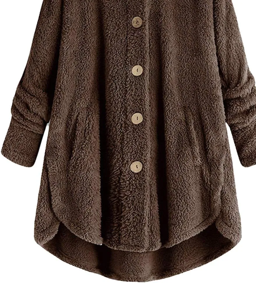 Womens Fleece Sherpa Hoodie Winter Warm Fuzzy Jacket Coats Outerwear with Pocket OverSize Pullover Hoodies