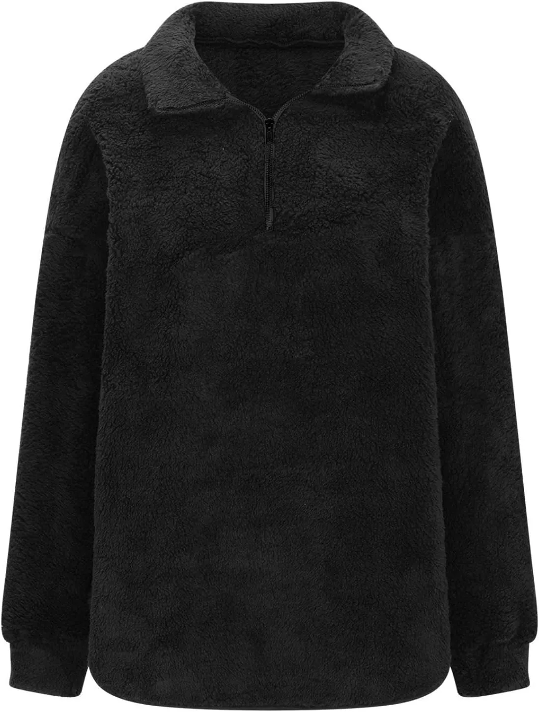Womens Fleece Sweatshirt Half Zip Up Oversized Long Sleeve Sherpa Pullover Winter Warm Comfy Solid Color Fuzzy Tops
