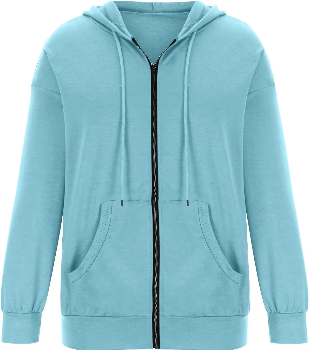 Womens Full Zip Up Hoodies Trendy 2023 Lightweight Fall Jackets Long Sleeve Solid Tunic Tops Hooded Zipper Sweatshirts