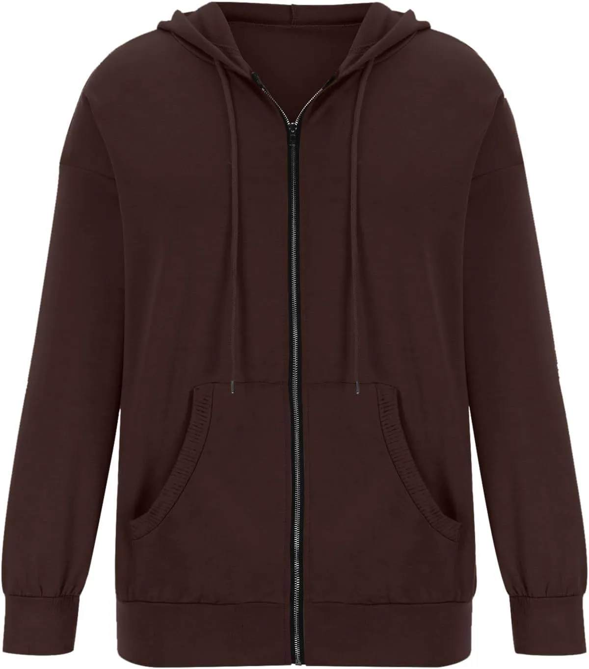 Womens Full Zip Up Hoodies Trendy 2023 Lightweight Fall Jackets Long Sleeve Solid Tunic Tops Hooded Zipper Sweatshirts