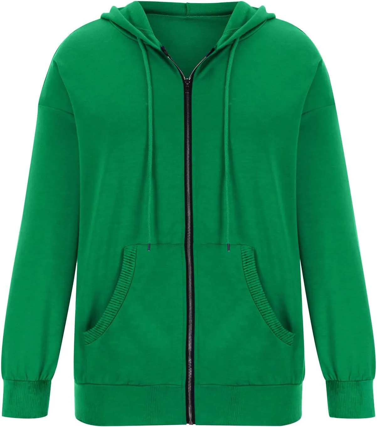 Womens Full Zip Up Hoodies Trendy 2023 Lightweight Fall Jackets Long Sleeve Solid Tunic Tops Hooded Zipper Sweatshirts