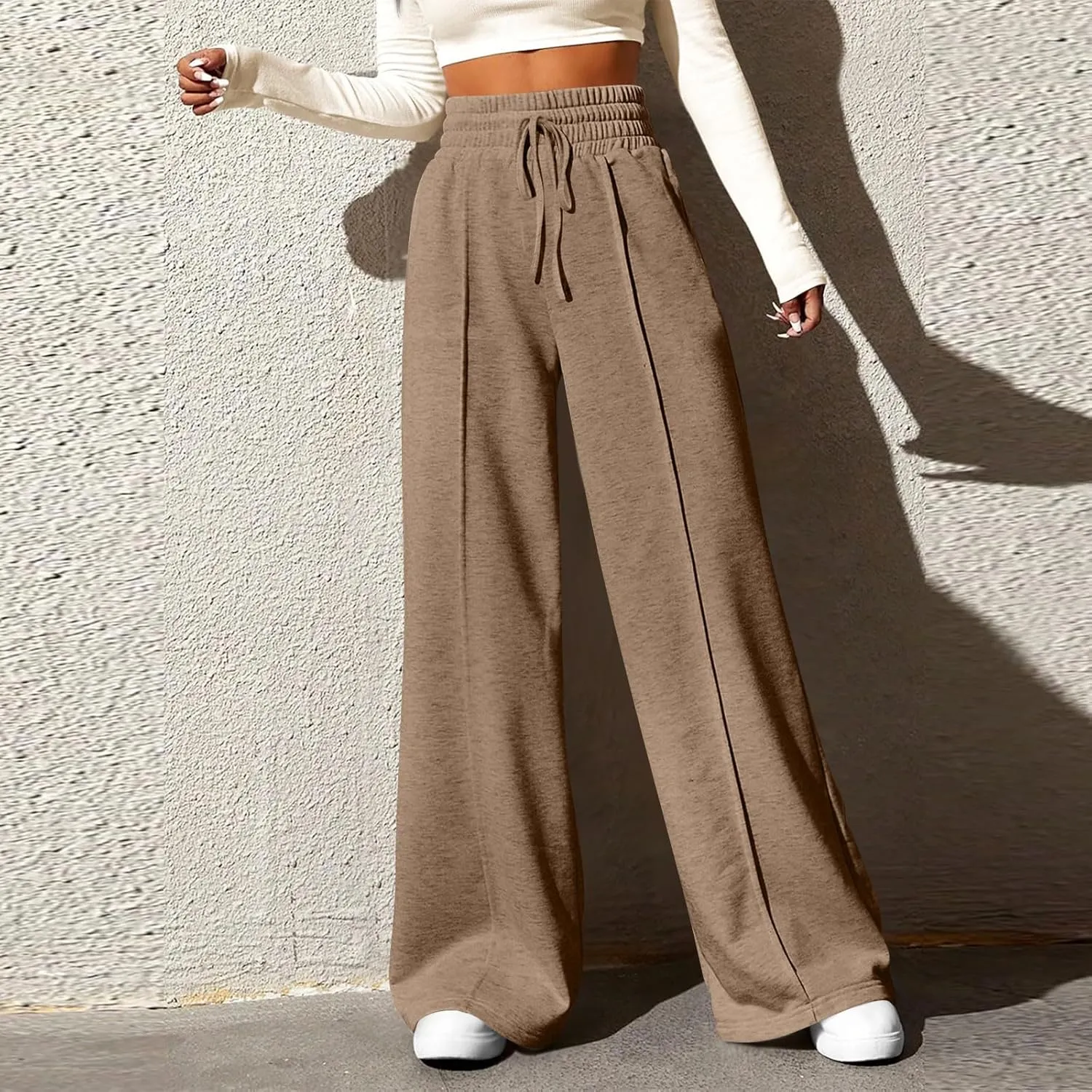 Womens High Waisted Sweatpants Trendy Workout Active Joggers Pants Baggy Lounge Bottoms Drawstring Wide Leg Pants