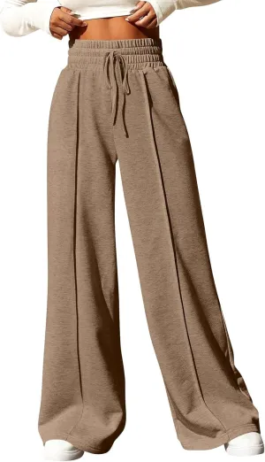 Womens High Waisted Sweatpants Trendy Workout Active Joggers Pants Baggy Lounge Bottoms Drawstring Wide Leg Pants