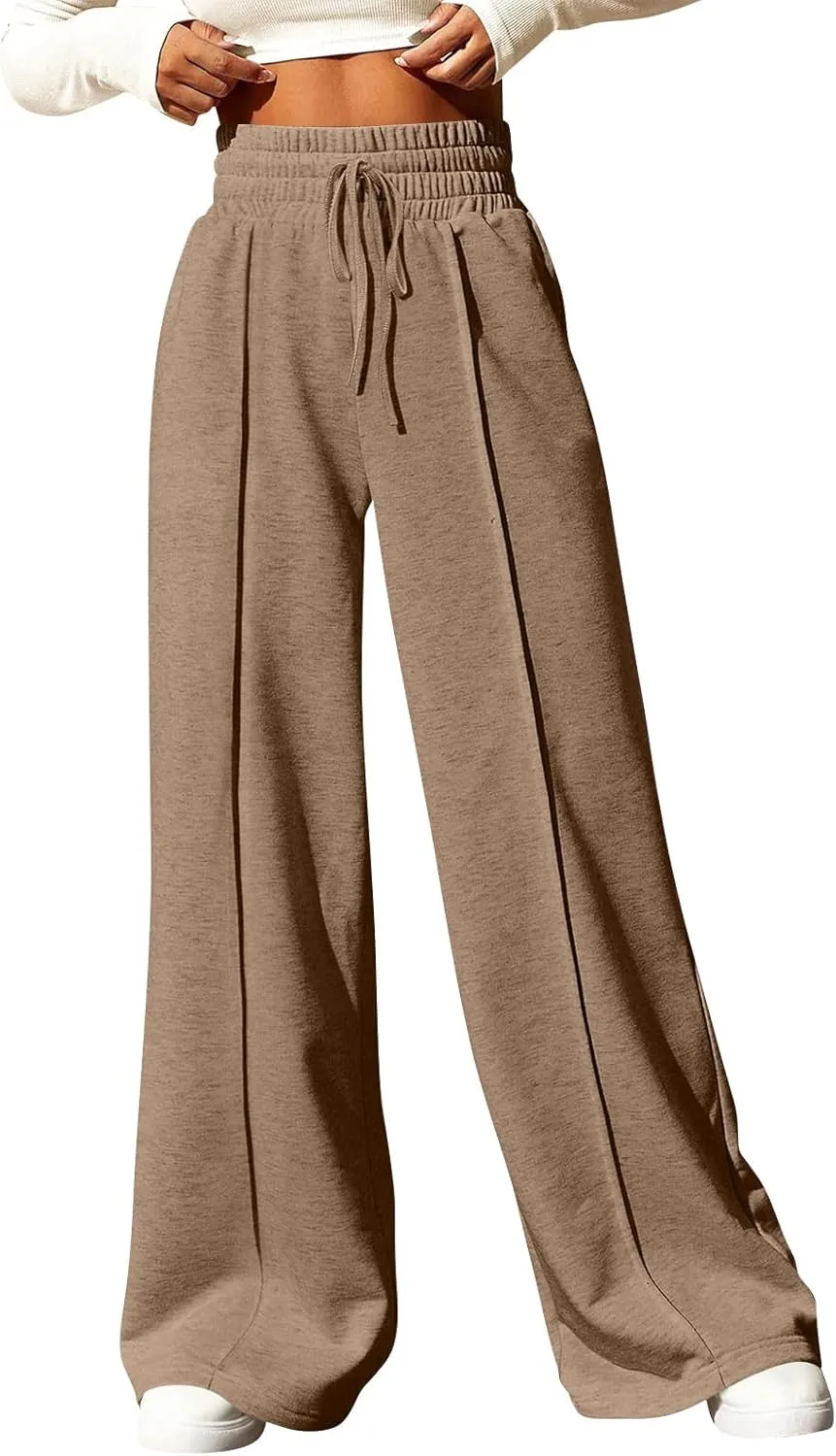 Womens High Waisted Sweatpants Trendy Workout Active Joggers Pants Baggy Lounge Bottoms Drawstring Wide Leg Pants