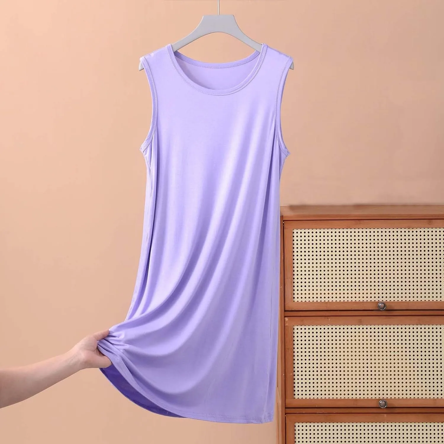Women's Modal Nightgown Sleeveless Tank Dress Summer Casual Loose Fit Round Neck Sleepwear Comfy Soft Short Dresses