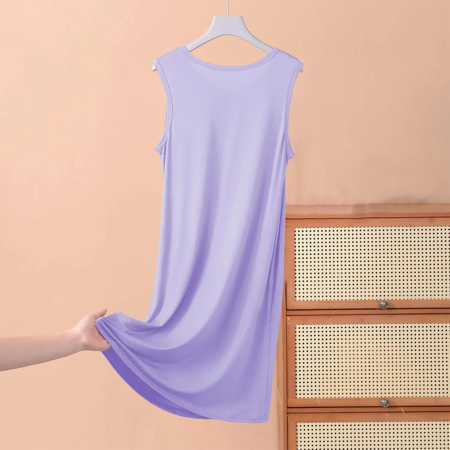 Women's Modal Nightgown Sleeveless Tank Dress Summer Casual Loose Fit Round Neck Sleepwear Comfy Soft Short Dresses