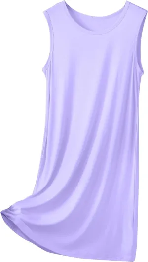 Women's Modal Nightgown Sleeveless Tank Dress Summer Casual Loose Fit Round Neck Sleepwear Comfy Soft Short Dresses