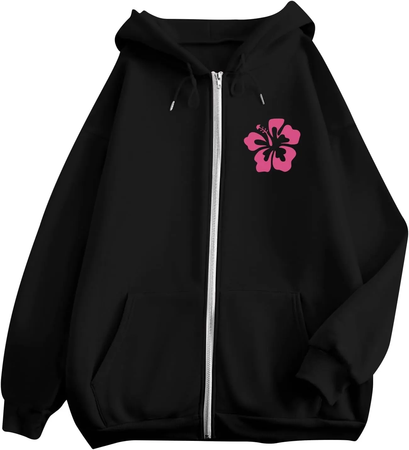 Women's Oversized Full Zip Hoodies Y2K Cute Preppy Graphic Zip Up Sweat Jackets For Teen Girls with Pockets