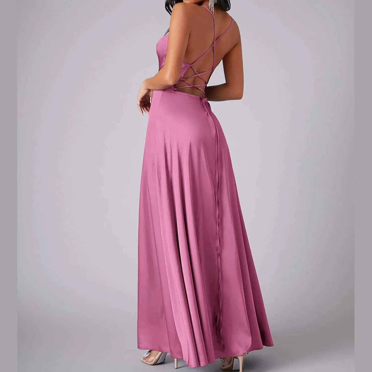 Women's Sexy Lounge Slip Long Dress Elegant Sleeveless Backless Ribbed Bodycon Maxi Dresses Evening Party Slit Long Dresses