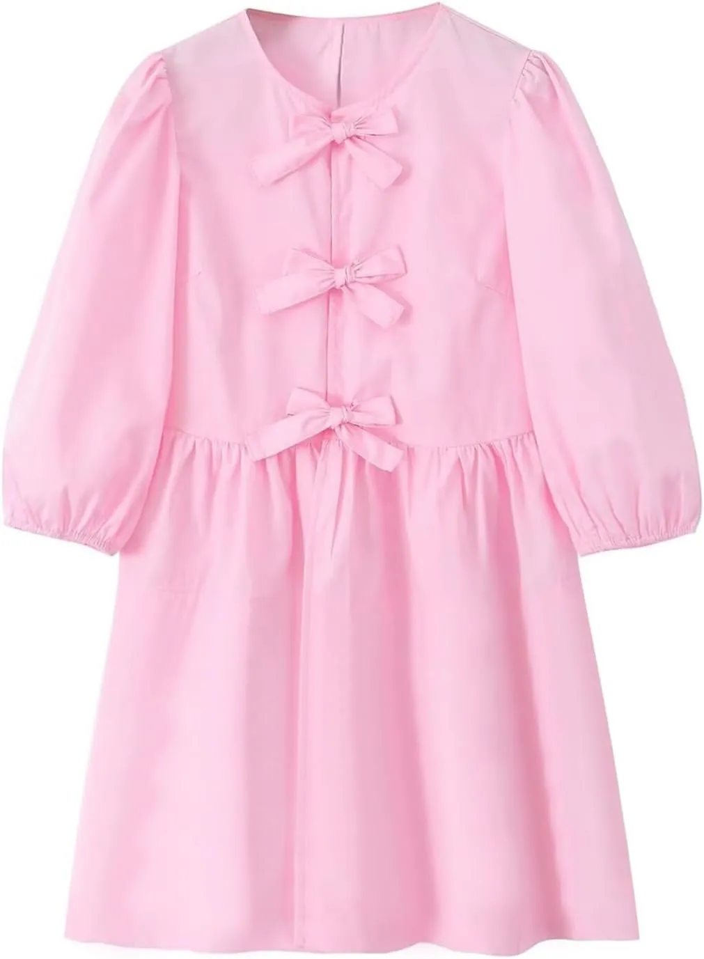 Women's Short Sleeve Tie Front Mini Dress Cute Babydoll Ruffle Pleated A Line Summer Dresses