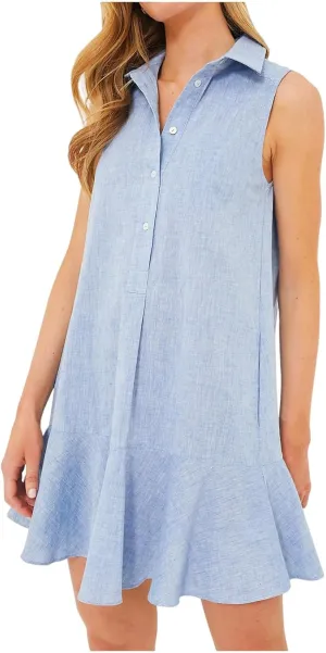 Womens Sleeveless Shirt Dress Lapel Half Nail Buckle Mini Dresses Ruffle Hem Summer Casual Beach Vacation Dress