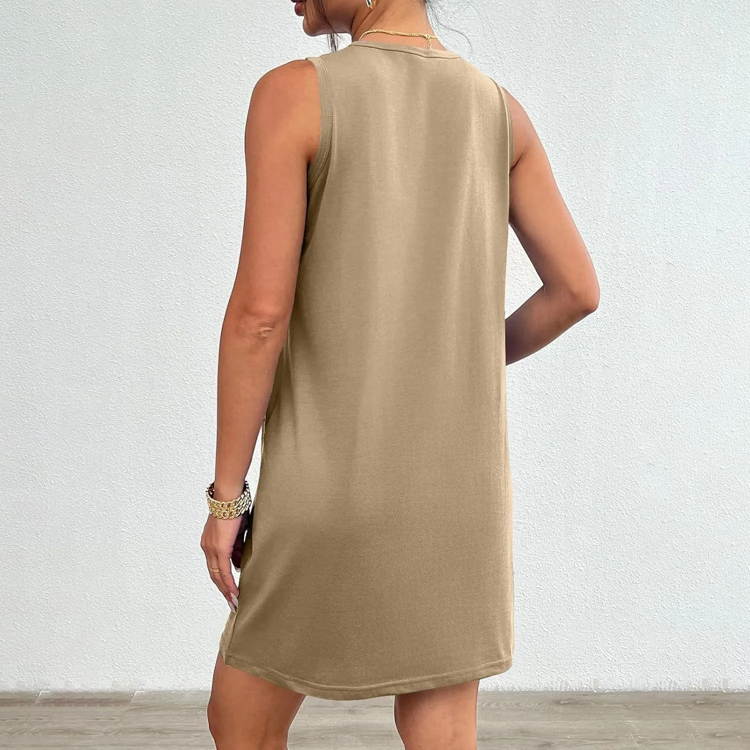Womens Summer Dress Vacation Sleeveless Tank Crewneck A-Line Midi Dress Flowy Sundress Swing Party Short Dresses