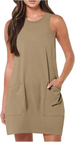 Womens Summer Dress Vacation Sleeveless Tank Crewneck A-Line Midi Dress Flowy Sundress Swing Party Short Dresses