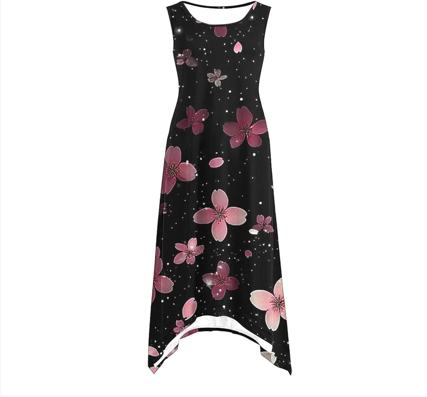 Womens Summer Dresses Loose Sleeveless Crew Neck Beach Irregular Dress with Pockets Printed 2025 Fashion Sundresses
