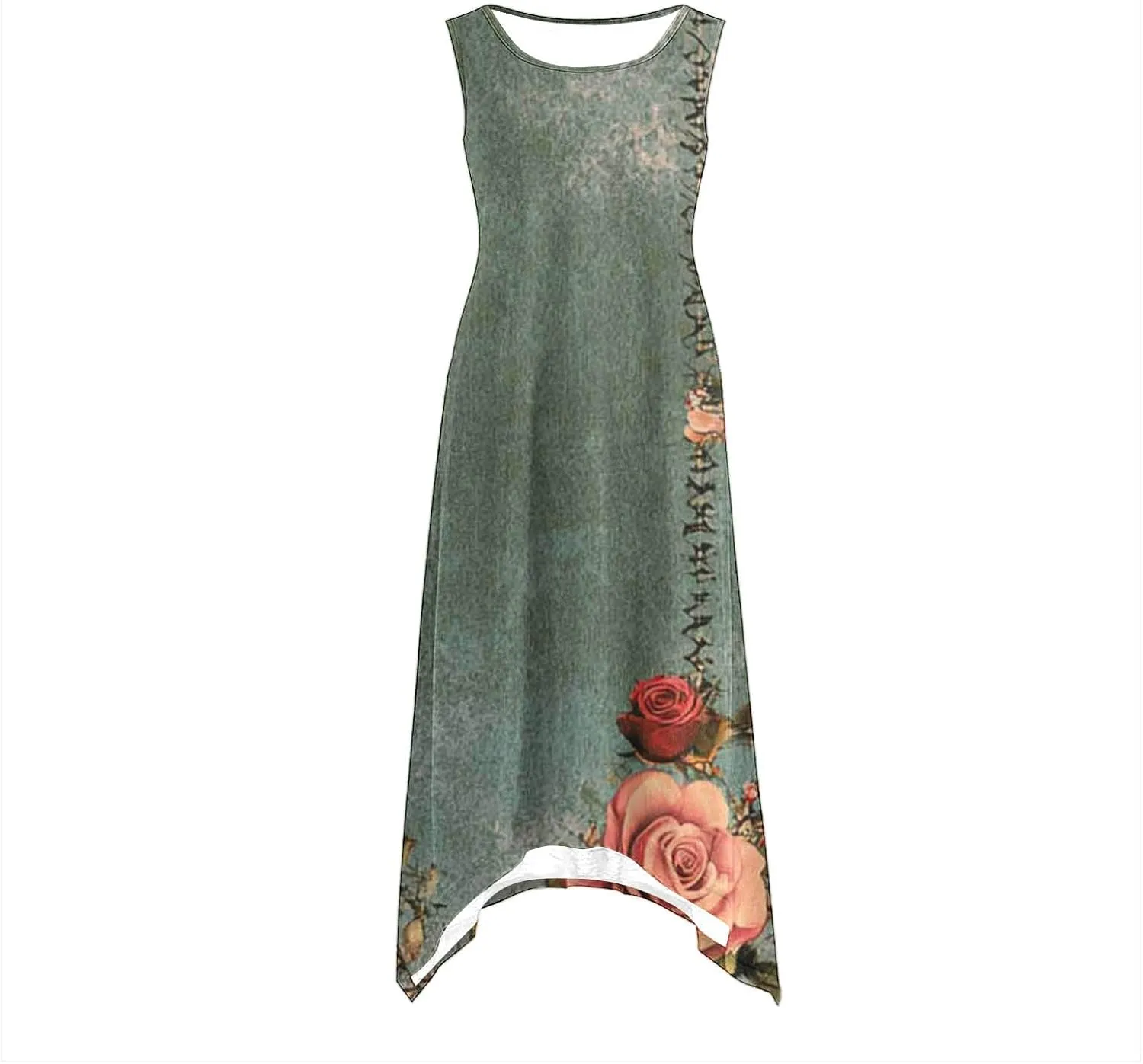 Womens Summer Dresses Loose Sleeveless Crew Neck Beach Irregular Dress with Pockets Printed 2025 Fashion Sundresses