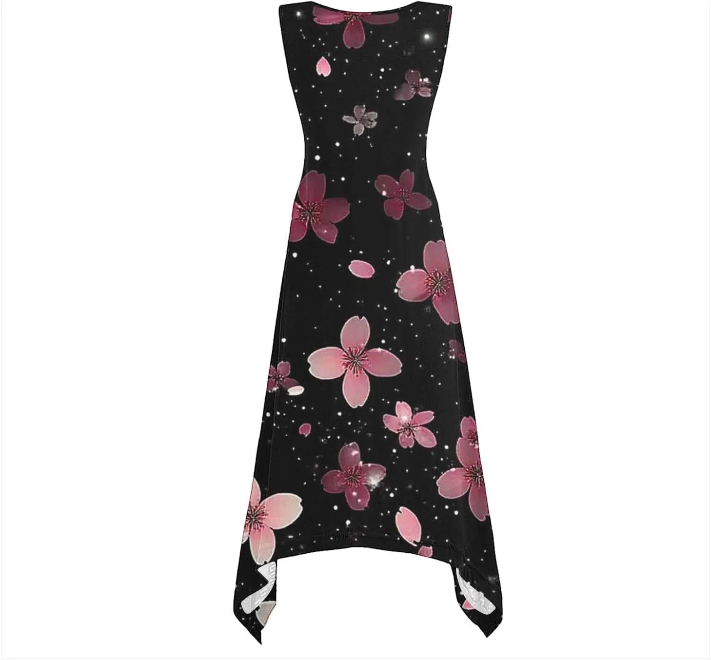 Womens Summer Dresses Loose Sleeveless Crew Neck Beach Irregular Dress with Pockets Printed 2025 Fashion Sundresses